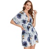 image:imageFloerns Womens Tropical Floral Plunging V Neck Tie Open Back Summer Short DressWhite Multi