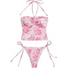 image:imageFloerns Womens 2 Piece Swimsuits Floral Ruched Halter Bikini Tie Side Bathing SuitPink