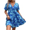 image:imageFloerns Womens Boho Floral V Neck Ruffle Dress Short Sleeve Vacation Flowy DressesBlue