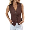 image:imageFloerns Womens Button Down Sleeveless Blazer V Neck Office Work Classy Suit VestCoffee Brown