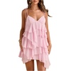 image:imageFloerns Womens Cocktail Tie Shoulder Mini Dress Sleeveless Layered Ruffle Cami SundressPink
