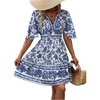 image:imageFloerns Womens Floral A Line Dress Butterfly Sleeve V Neck Beach Vacation Short DressesBlue