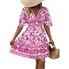 image:imageFloerns Womens Floral A Line Dress Butterfly Sleeve V Neck Beach Vacation Short DressesHot Pink