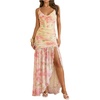 image:imageFloerns Womens Floral Cowl Neck Halter Dress Sleeveless Split Ruffle Vacation Maxi DressesApricot