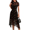 image:imageFloerns Womens Floral Mesh Short Sleeve Asymmetrical Hem Flared A Line DressBlack