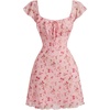 image:imageFloerns Womens Floral Print Cap Sleeve Dress Square Neck Tie Front Summer A Line Cute Mini DressesPink