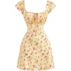 image:imageFloerns Womens Floral Print Cap Sleeve Dress Square Neck Tie Front Summer A Line Cute Mini DressesYellow