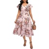 image:imageFloerns Womens Floral Ruffle Sleeve Boho Midi Dress Smocked A Line Summer Vacation DressesPink