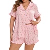image:imageFloerns Womens Plus Size 2 Piece Floral Pajamas Set Casual Ruffle Collared Shirt with ShortsPink