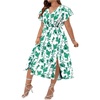 image:imageFloerns Womens Plus Size Boho Flutter Short Sleeve Ruffle Hem A Line Midi DressGreen and White