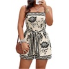 image:imageFloerns Womens Plus Size Floral Print Sleeveless Tank Romper Belt Boho Summer Short JumpsuitsBlack and Beige