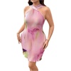 image:imageFloerns Womens Plus Size Vacation Tie Dye Criss Cross Twist Halter Dress Summer Beach Sleeveless Halter Mini DressesPink Multi