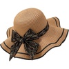 image:imageFloerns Womens Summer Bow Tie Straw Hats Wide Brim Foldable Sun Protection Floppy Beach HatKhaki