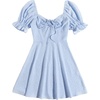 image:imageFloerns Womens Summer Drawstring Sweetheart Neck Puff Sleeve A Line Short DressLight Blue