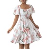 image:imageFloerns Womens Summer Floral A Line Dress Square Neck Smocked Tiered Ruffle Vacation DressesWhite Multi