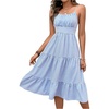 image:imageFloerns Womens Summer Midi Dress Striped Ruched Bust Tiered Ruffle Hem Beach DressesBlue and White