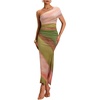 image:imageFloerns Womens Summer One Shoulder Long Dress Tie Dye Mesh Vacation Slit Bodycon Maxi DressesBeige Multi