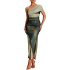 image:imageFloerns Womens Summer One Shoulder Long Dress Tie Dye Mesh Vacation Slit Bodycon Maxi DressesGreen
