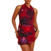image:imageFloerns Womens Tie Dye Cowl Neck Dress Vacation Backless Halter Mesh Mini DressRed Multi