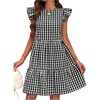 image:imageFloerns Womens Tiered Ruffle Gingham Short Dress Cap Sleeve Vacation A Line DressesBlack
