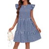 image:imageFloerns Womens Tiered Ruffle Gingham Short Dress Cap Sleeve Vacation A Line DressesBlue and White