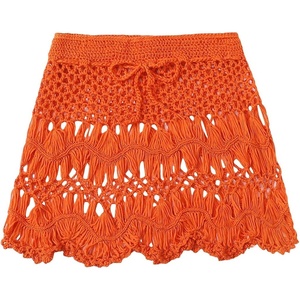 image:imageFloerns Womens Bathing Suit Tie Waist Crochet Beach Cover Up SkirtOrange Solid
