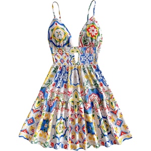 image:imageFloerns Womens Boho Floral Print Mini Dresses Cut Out V Neck Tiered Summer Cami DressesMulticolor