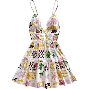 image:imageFloerns Womens Boho Floral Print Mini Dresses Cut Out V Neck Tiered Summer Cami DressesWhite