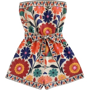 image:imageFloerns Womens Boho Floral Strapless Jumpsuit Sleeveless Vacation Short Belted RomperMulticolor