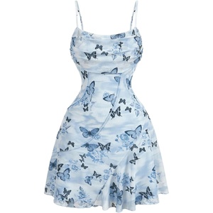 image:imageFloerns Womens Butterfly Ruched Beach Summer Dress Asymmetrical Cami Short DressBlue