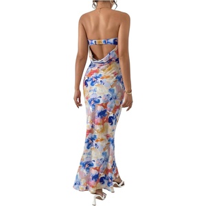 image:imageFloerns Womens Floral Cut Out Backless Strapless Tube Dress Summer Vacation Maxi DressesBlue