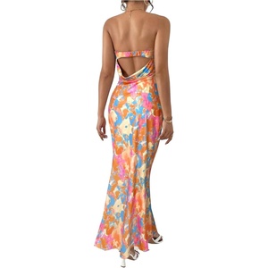 image:imageFloerns Womens Floral Cut Out Backless Strapless Tube Dress Summer Vacation Maxi DressesOrange