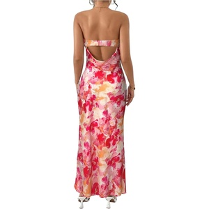 image:imageFloerns Womens Floral Cut Out Backless Strapless Tube Dress Summer Vacation Maxi DressesPink Multi