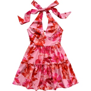 image:imageFloerns Womens Floral Print Sleeveless Halter Neck Layered Hem A Line Mini DressPink
