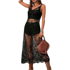 image:imageFloerns Womens Floral V Neck Lace Dress Y2k Sleeveless Concert Outfits Long DressesBlack Lace