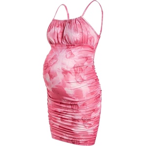 image:imageFloerns Womens Maternity Floral Print Tie Shoulder Stretch Cami Slip DressHot Pink