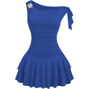 image:imageFloerns Womens Mini Dress Off The Shoulder Metal Floral Sleeveless Layered Hem Going Out DressesRoyal Blue