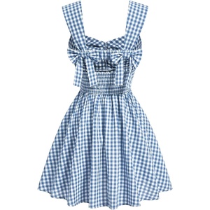 image:imageFloerns Womens Plaid Ruched Bust Sleeveless Vintage Bowknot Pleated Short DressesBlue and White