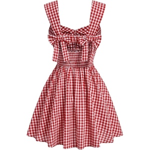image:imageFloerns Womens Plaid Ruched Bust Sleeveless Vintage Bowknot Pleated Short DressesRed