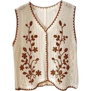 image:imageFloerns Womens Plus Size Floral Embroidery Knit Vest Boho Vintage Crochet Tank TopApricot