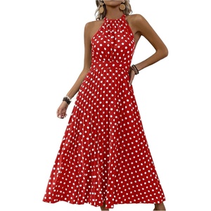 image:imageFloerns Womens Polka Dots Halter Dress Sleeveless Vintage Ruffle Vacation A Line Long DressesRed