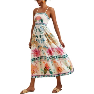 image:imageFloerns Womens Summer Boho Spaghetti Strap Maxi Dresses Shirred Beach Dress Flowy SundressWhite