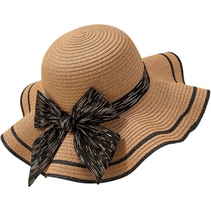 image:imageFloerns Womens Summer Bow Tie Straw Hats Wide Brim Foldable Sun Protection Floppy Beach HatKhaki