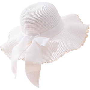 image:imageFloerns Womens Summer Bow Tie Straw Hats Wide Brim Foldable Sun Protection Floppy Beach HatWhite