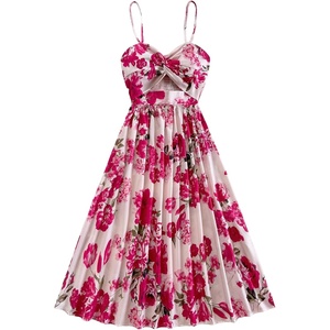 image:imageFloerns Womens Summer Midi Dress Twist Front Cut Out Spaghetti Strap Beach Vacation Cami DressesHot Pink Floral
