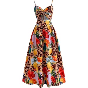 image:imageFloerns Womens Summer Midi Dress Twist Front Cut Out Spaghetti Strap Beach Vacation Cami DressesKhaki Leopard