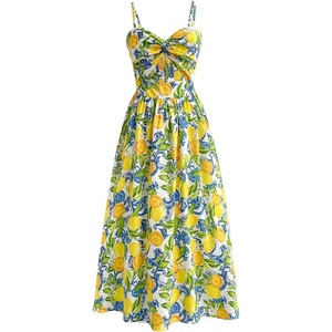 image:imageFloerns Womens Summer Midi Dress Twist Front Cut Out Spaghetti Strap Beach Vacation Cami DressesYellow Multi