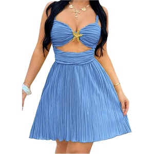 image:imageFloerns Womens Summer Mini Dress Cut Out Sleeveless Starfish Metal Beach A Line DressLight Blue