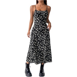image:imageFloerns Womens Summer Spring Vacation Date Night Dresses Floral Backless A Line Cami Dress Spaghetti Strap Midi Sun DressBlack Multi