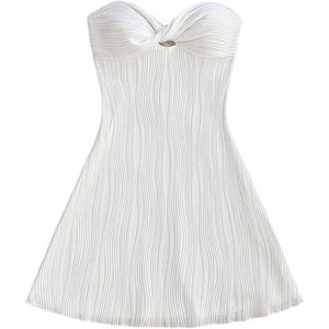 image:imageFloerns Womens Summer Textured Mini Tube Dress Twist Front Strapless Beach Vacation A Line DressesWhite